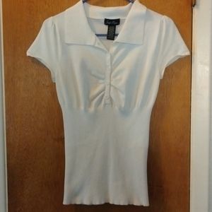 Susie Rose Ribbed White Short Sleeve Top Sz. L 11/13